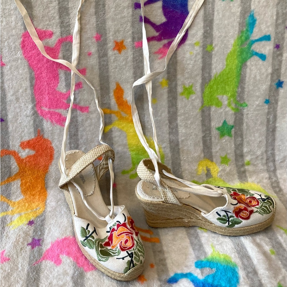 🌺Y2K Vintage Bongo Espadrille Lace Up Wedges, size 7 - Picture 2 of 7